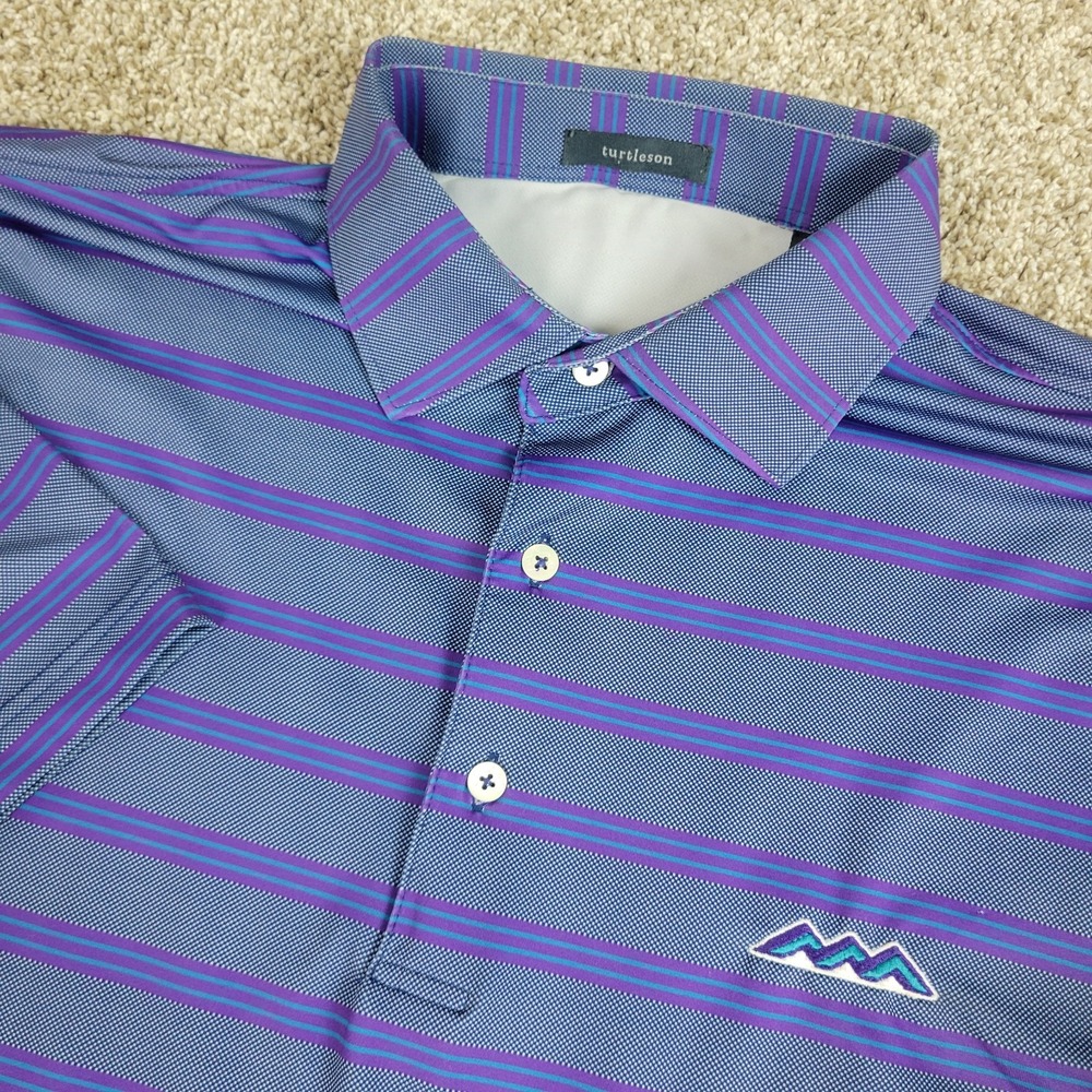 Turtleson Mens Large Purple Striped Performance Stretch Golf Polo Short Sleeve
